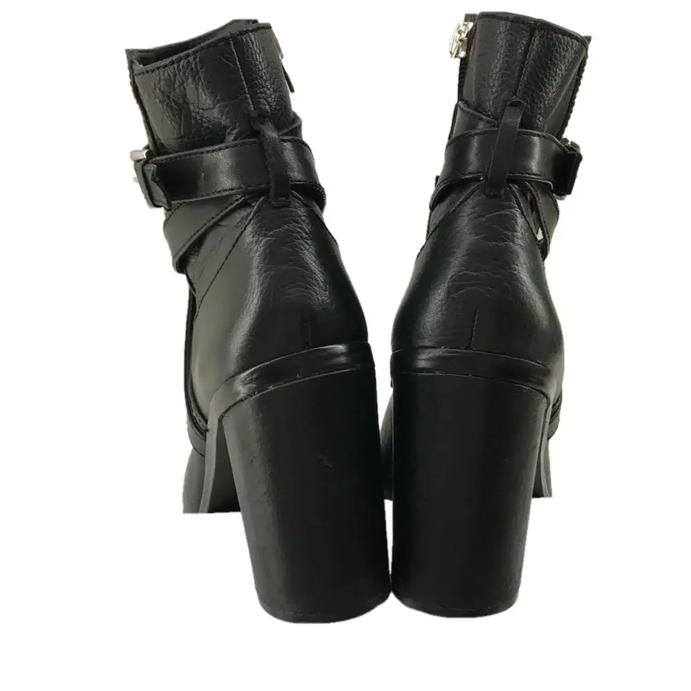 VINCE CAMUTO VC-Gravell Womens Black Ankle Heel Leather Buckle Side-Zip Boots—8M
